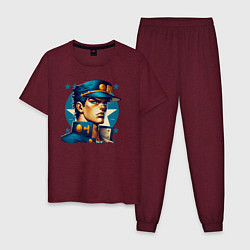 Пижама хлопковая мужская Jojo - Jotaro Kujo ai art, цвет: меланж-бордовый