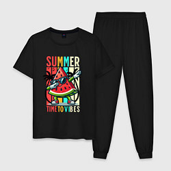 Пижама хлопковая мужская Летние вибрации, цвет: черный