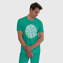 Пижама хлопковая мужская Белый кельтский готичный узор, цвет: зеленый — фото 2