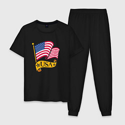 Пижама хлопковая мужская American flag, цвет: черный