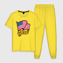Пижама хлопковая мужская American flag, цвет: желтый