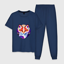 Пижама хлопковая мужская Яркий портрет лисы, цвет: тёмно-синий