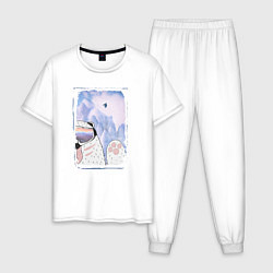Пижама хлопковая мужская Зимние игры, цвет: белый