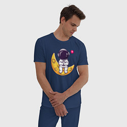 Пижама хлопковая мужская Луна и астронавт, цвет: тёмно-синий — фото 2