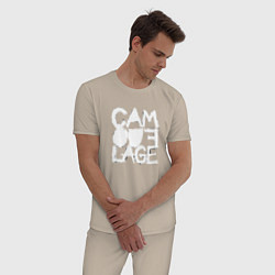 Пижама хлопковая мужская Camouflage - A synthpop band from germany, цвет: миндальный — фото 2