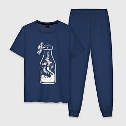 Пижама хлопковая мужская Космос в бутылочке, цвет: тёмно-синий