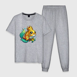 Пижама хлопковая мужская Золотая рыбка в короне, цвет: меланж