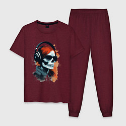 Пижама хлопковая мужская Grunge redhead girl skull, цвет: меланж-бордовый