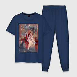 Пижама хлопковая мужская Лянь Се Чэн Хуа, цвет: тёмно-синий