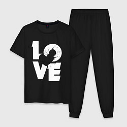 Пижама хлопковая мужская Love heart, цвет: черный