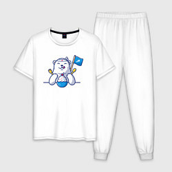 Пижама хлопковая мужская Белый медведь и мороженое, цвет: белый
