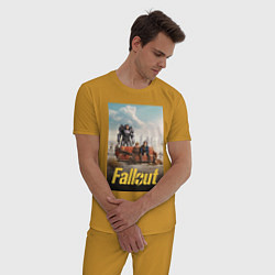Пижама хлопковая мужская Фоллаут на диване, цвет: горчичный — фото 2