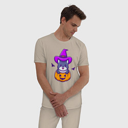 Пижама хлопковая мужская Kitty halloween, цвет: миндальный — фото 2