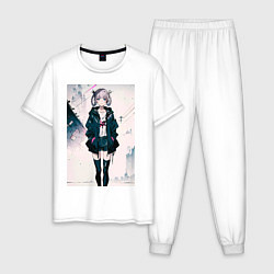 Пижама хлопковая мужская Надзуна Нанакуса - Песнь ночных сов, цвет: белый