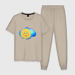 Пижама хлопковая мужская Веселое солнце, цвет: миндальный