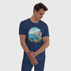 Пижама хлопковая мужская Город у моря, цвет: тёмно-синий — фото 2