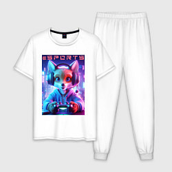 Пижама хлопковая мужская Funny fox - e sports ai art, цвет: белый