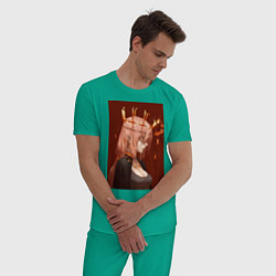 Пижама хлопковая мужская Человек-бензопила Макима Общественная безопасность, цвет: зеленый — фото 2