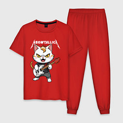 Пижама хлопковая мужская Meowtallica rock, цвет: красный