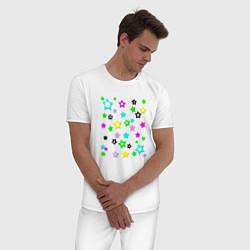 Пижама хлопковая мужская Разноцветные неоновые звезды, цвет: белый — фото 2