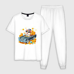 Пижама хлопковая мужская Хомяк миллионер на автомобиле, цвет: белый