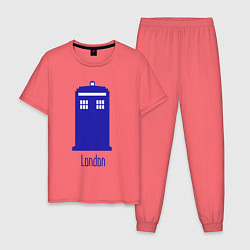 Пижама хлопковая мужская Tardis - London, цвет: коралловый