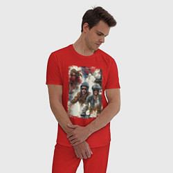 Пижама хлопковая мужская Мотокросс -акварель, цвет: красный — фото 2
