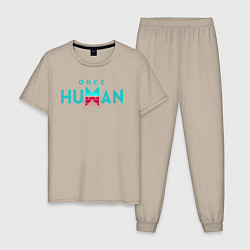 Пижама хлопковая мужская Once human logo, цвет: миндальный