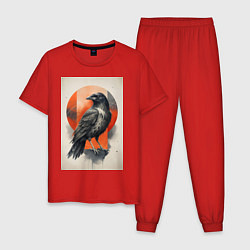 Пижама хлопковая мужская Силуэт черной ворон, цвет: красный