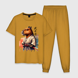 Пижама хлопковая мужская Capybara samurai - ai art fantasy, цвет: горчичный