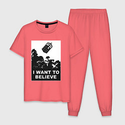 Пижама хлопковая мужская Тардис - я хочу верить, цвет: коралловый
