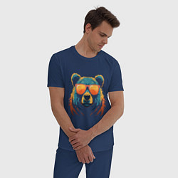Пижама хлопковая мужская Медведь в оранжевых очках, цвет: тёмно-синий — фото 2