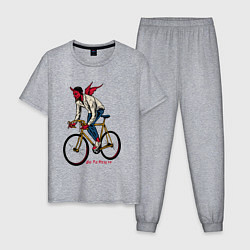 Пижама хлопковая мужская Демон велосипедист, цвет: меланж