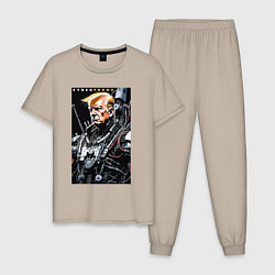 Пижама хлопковая мужская Cyber Trump - ai art fantasy, цвет: миндальный