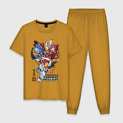 Пижама хлопковая мужская Samurai pizza cats, цвет: горчичный