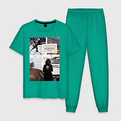 Пижама хлопковая мужская Журналист эстетика, цвет: зеленый