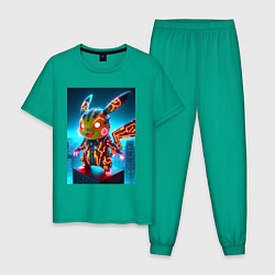 Пижама хлопковая мужская Неоновый Пикачу вампир - нейроарт киберпанк аниме, цвет: зеленый