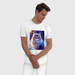 Пижама хлопковая мужская Кот в снегу, цвет: белый — фото 2