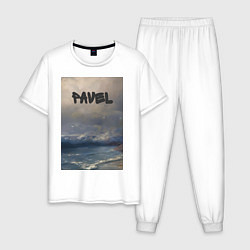 Пижама хлопковая мужская Pavel волны, цвет: белый