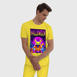 Пижама хлопковая мужская Pikachu - halloween vaporwave, цвет: желтый — фото 2