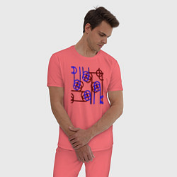 Пижама хлопковая мужская Абстракция красно-синих линий, цвет: коралловый — фото 2