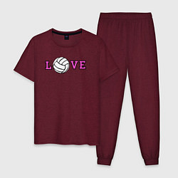 Пижама хлопковая мужская Love volley, цвет: меланж-бордовый