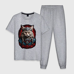 Пижама хлопковая мужская Кот викинг, цвет: меланж