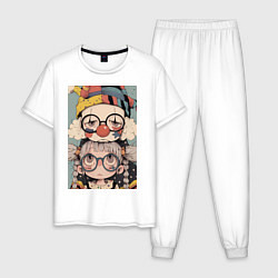 Пижама хлопковая мужская Клоун с девочкой арт, цвет: белый