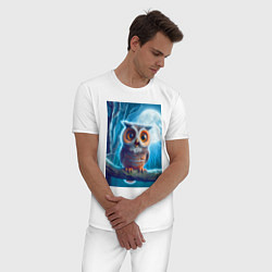 Пижама хлопковая мужская Милый совёнок на фоне луны - нейроарт фантазия, цвет: белый — фото 2