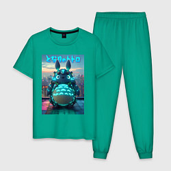 Пижама хлопковая мужская Cyber Totoro - neon glow fantasy, цвет: зеленый
