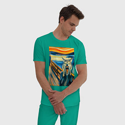 Пижама хлопковая мужская Волк кричит на картине Эдварда Мунка - мем искусст, цвет: зеленый — фото 2