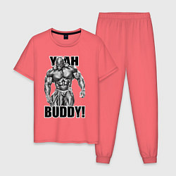 Пижама хлопковая мужская Ronnie Coleman- yeah buddy, цвет: коралловый