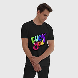 Пижама хлопковая мужская Fuck you multicolor, цвет: черный — фото 2