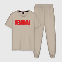 Пижама хлопковая мужская Reanimal logo, цвет: миндальный